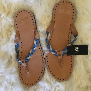 UGG Tan and Blue Braided Sandals